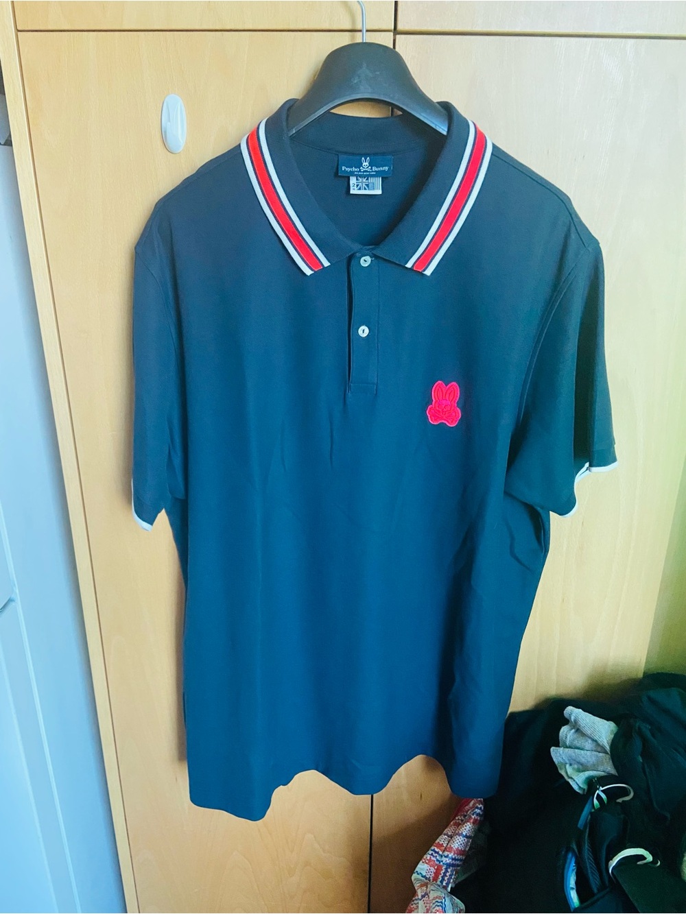 Psycho Bunny Navy Polo with Red Logo and Stripe